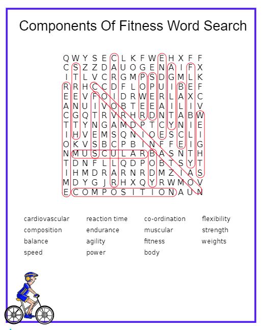 Components Of Fitness Word Search Solution