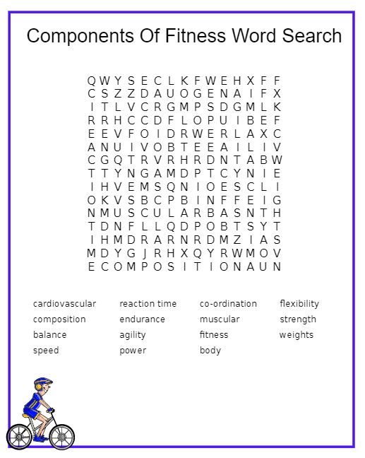 Components Of Fitness Word Search