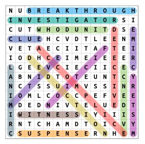 Crime Fiction Word Search Puzzle Solution