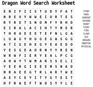 Dragon Word Search Worksheet
