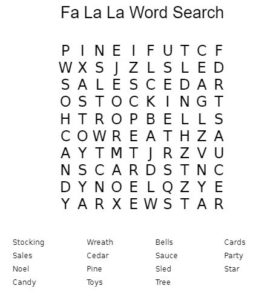 Fa La La Word Search