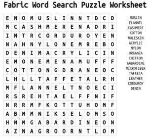 Fabric Word Search Puzzle Worksheet