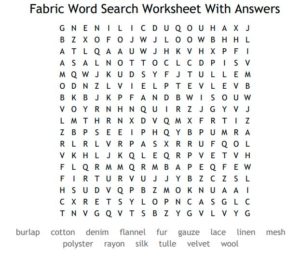 Fabric Word Search Worksheet With Answers