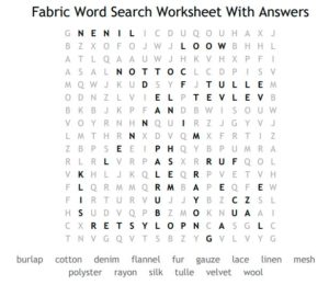 Fabric Word Search Worksheet With Answers Solution