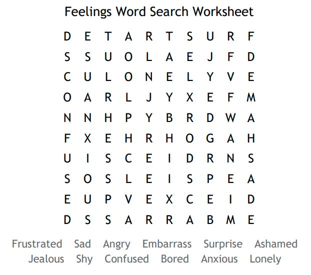 Feelings Word Search Worksheet