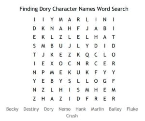Finding Dory Character Names Word Search
