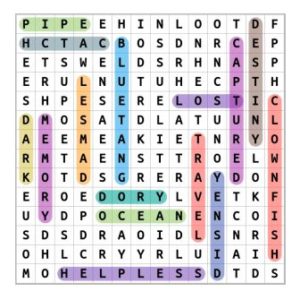 Finding Dory Word Search Puzzle Solution