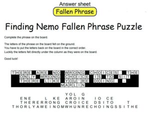 Finding Nemo Fallen Phrase Puzzle Solution