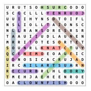 Finding Nemo Word Search Puzzle Solution