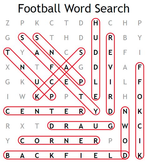 Football Word Search Solution