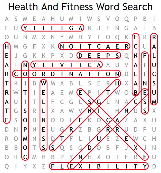 Health And Fitness Word Search Solution