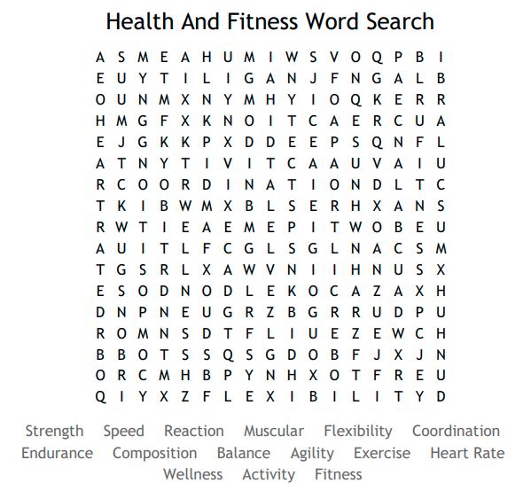 Health And Fitness Word Search