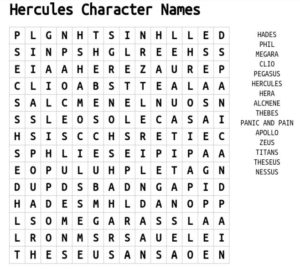 Hercules Character Names Word Search