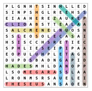 Hercules Character Names Word Search Solution