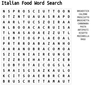 Italian Food Word Search