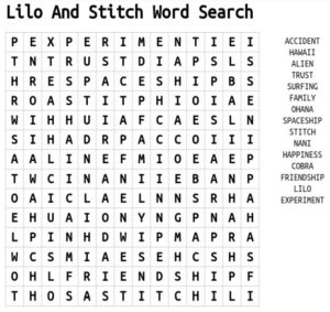Lilo And Stitch Word Search