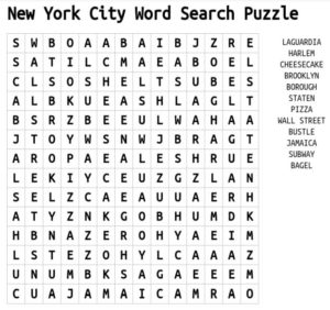 New York City Word Search puzzle