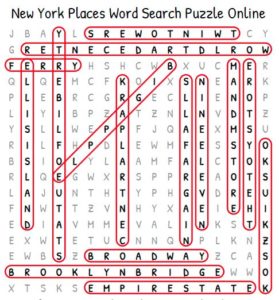 New York Places Word Search Online Solution