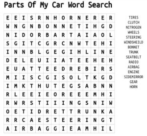 Parts OF My Car Word Search