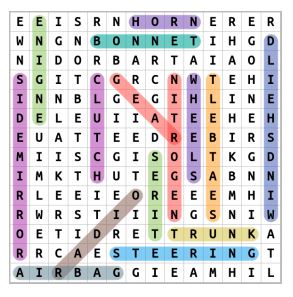 Parts Of My Car Word Search Solution