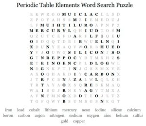 Periodic Table Elements word Search Puzzle Solution