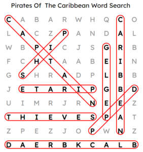 Pirates Of The Caribbean Word Search Answers