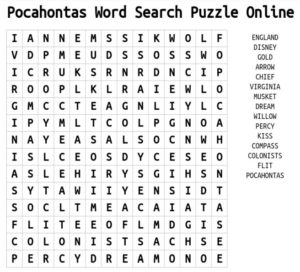 Pocahontas Word Search Online
