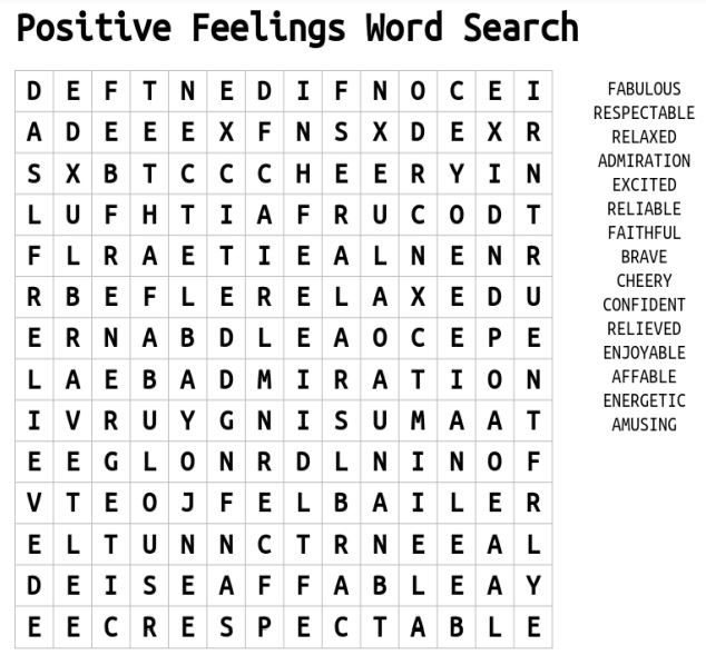 Positive Feelings Word Search
