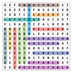 Positive Feelings Word Search Solution