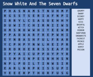 Snow White And The Seven Dwarfs Word Search Puzzle