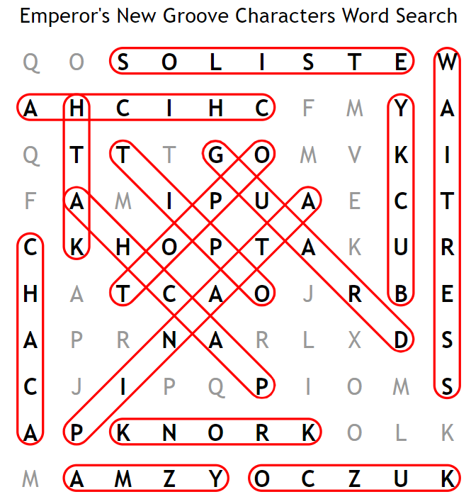 Emperor's New Groove Characters Word Search Answers