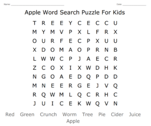 Apple Word Search Puzzle For Kids