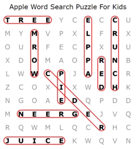 Apple Word Search Puzzle For Kids 