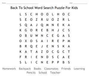 Back To School Word Search Puzzle For Kids 