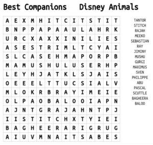 Best Companions Disney Animals Word Search Puzzle