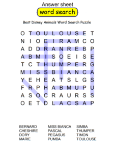 Best Disney Animals Word Search Puzzle Answers