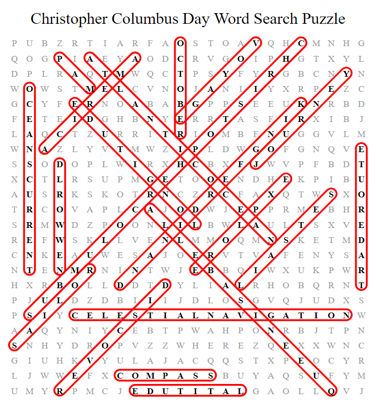 Christopher Columbus Word Search Puzzle Answers 