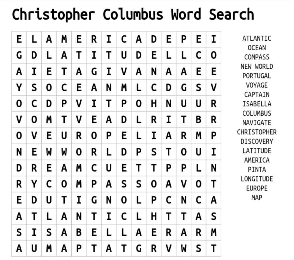 Christopher Columbus Word Search Puzzle 