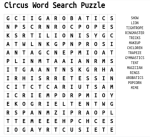 Circus Word Search Puzzle 