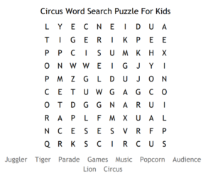 Circus Word Search Puzzle For Kids