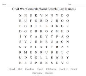 Civil War Generals Word Search