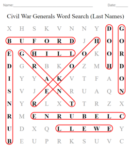 Civil War Generals Word Search Answer Key