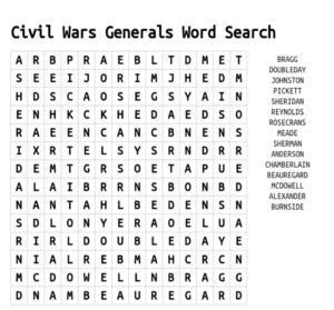 Civil War Generals Word Search Puzzle