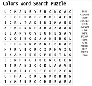 Colors Word Search Puzzle 