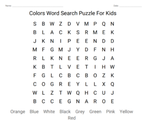 Colors Word Search Puzzle For Kids