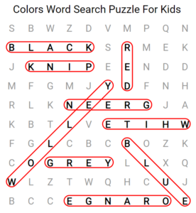 Colors Word Search Puzzle For Kids Answers