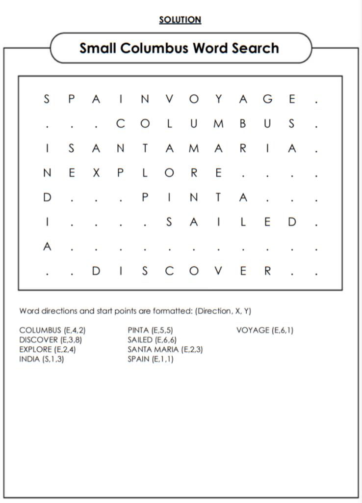 Small Christopher Columbus Word Search For Kids Answers