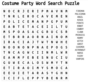 Costume Party Word Search Puzzle 2