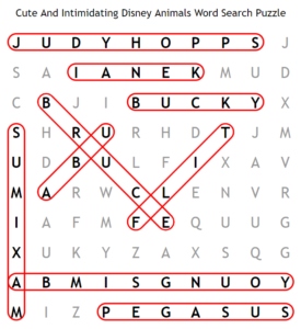 Cute And Intimidating Disney Animals Word Search Puzzle Answers
