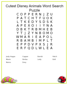 Cutest Disney Animals Word Search Puzzle